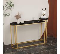 Table console en fer doré avec plateau en pierre glamour pour entrée - Table de couloir ultra étroite contre le mur - Table de porche artistique moderne - Couleur noire