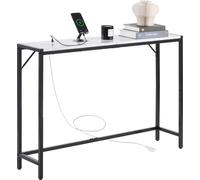 VEVOR Table Console en Marbre, Console d’Entrée Étroite et Longue avec Prise de Courant, Table d'Appoint Fine avec Tubes en Fer, Dispositif Anti-basculement et Support Triangulaire, Salon Couloir