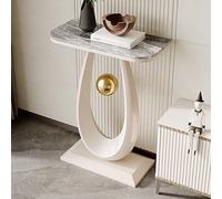 Table Console en Pierre Frittée, Meuble d'Entrée Moderne avec Base en U et Sphère Dorée, Meuble d'Appoint Étroit pour Couloir, Salon(White3,60cm/23.6in)