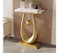Table Console en Pierre Frittée, Meuble d'Entrée Moderne avec Base en U et Sphère Dorée, Meuble d'Appoint Étroit pour Couloir, Salon(Gold2,80cm/31.4in)