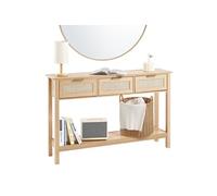 VEVOR Table Console en rotin avec 3 tiroirs de Rangement, Table d'entrée en rotin Naturel avec Porte coulissante, 1305 x 300 x 815 mm, Rangement pour Salon, Bureau, entrée ou Mur TV, Couleur du Bois