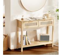 VEVOR Table Console en rotin avec 2 tiroirs de Rangement, Table d'entrée en rotin Naturel avec Porte coulissante, 1000 x 295 x 815 mm, Rangement pour Salon, Bureau, entrée ou Mur TV, Couleur du Bois