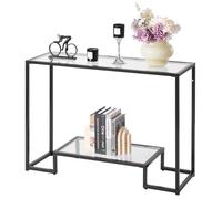 Table Console en Verre 2 Niveaux-VEVOR-Table d'Appoint Rectangulaire Moderne-Bout Canapé avec Plateau en Verre Trempé