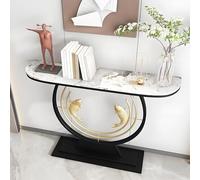 Table Console Entree Style Italien avec Plateau en Pierre Décoration Poissons Doubles Peinture Haute Température, Idéale pour Couloir, Chambre ou Salon(White1,80 * 30 * 80cm)