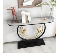 Table Console Entree Style Italien avec Plateau en Pierre Décoration Poissons Doubles Peinture Haute Température, Idéale pour Couloir, Chambre ou Salon(Gray1,100 * 30 * 80cm)