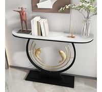 Table Console Entree Style Italien avec Plateau en Pierre Décoration Poissons Doubles Peinture Haute Température, Idéale pour Couloir, Chambre ou Salon(White,100 * 30 * 80cm)