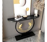 Table Console Entree Style Italien avec Plateau en Pierre Décoration Poissons Doubles Peinture Haute Température, Idéale pour Couloir, Chambre ou Salon(Black,80 * 30 * 80cm)