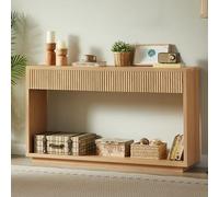 Table console étroite, avant cannelé, 2 tiroirs, compartiment de rangement | Table d'entrée aspect bois 150 cm de large avec façade nervurée et tiroirs pour couloir, salon, derrière canapé