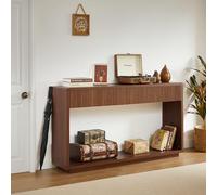 Table console étroite, avant cannelé, 2 tiroirs, compartiment de rangement | Table d'entrée aspect bois 150 cm de large avec façade nervurée et tiroirs pour couloir, salon, derrière canapé