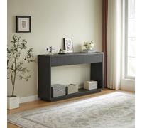 Table console étroite, avant cannelé, 2 tiroirs, compartiment de rangement | Table d'entrée aspect bois 150 cm de large avec façade nervurée et tiroirs pour couloir, salon, derrière canapé