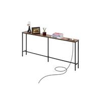 VEVOR Table Console étroite pour canapé, 180 cm, Table d'entrée Longue avec Prises de Courant, Console Meuble à 1 Niveau, avec Cadre en métal et Station de Charge, pour Couloir, Salon, Marron et Noir