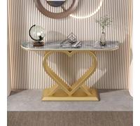 Table console étroite de luxe en dalle de roche avec cadre en métal en forme de cœur pour entrée, chambre, salon, foyer