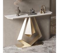 Table console étroite, design industriel avec base géométrique en métal, idéale derrière un canapé ou une entrée