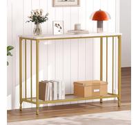 Table console étroite - Deux étagères ouvertes, bureau d'entrée avec espace de rangement, table basse étroite à 2 niveaux pour couloir, foyer, salon, chambre à coucher, dorée (105 x 30 x 81 cm)