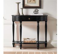 Table console étroite en bois massif avec tiroir, étagère de rangement semi-circulaire pour salon, couloir, hall d'entrée, design élégant noir, 80 x 30 x 80 cm