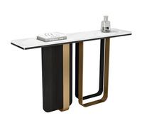 Table Console Étroite Moderne avec Plateau en Pierre Technique Socle en Bois Massif Bords Arrondis Sécurisés et Support Titane Brossé en Acier INOX(110 * 35 * 85cm)