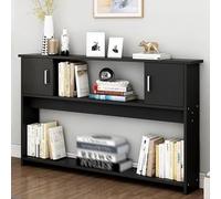 Table console étroite noire avec rangement ouvert et plaque épaisse, assemblage facile, 80 x 15 cm