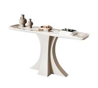 Table Console Étroite Polyvalente en Dalle de Pierre de Luxe Cadre en Acier Blanc Déco Couloir pour Chambre Hall Entrée Salon Accent Minimaliste Design(Brown,80 * 30 * 80cm)