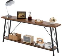 VEVOR Table Console étroite pour canapé, 180 x 30 x 80 cm, Table d'entrée Longue à 2 Niveaux, Console Meuble avec Cadre en métal, pour Couloir, Salon, Bureau et Chambre à Coucher, Marron et Noir