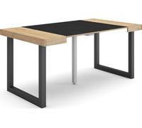 Table console extensible, 160x90x73cm, Pour 8 personnes, Pieds bois massif, Chêne et noir