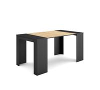 Table console extensible, 160x90x77cm, Pour 8 personnes, Table à Manger, Noir et chêne
