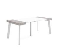 Table console extensible, 180x90x72,6cm, Pour 8 personnes, Pieds en bois, Blanc et ciment, RF2988