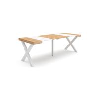 Table console extensible, 220, Pour 10 personnes, 222x90x72,6cm, Pieds bois massif, Chêne et blanc, RF2799