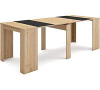 Table console extensible, 222x90x77cm, Pour 10 personnes, Table à Manger, Chêne et noir