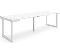 Table console extensible, 262x90x73cm, Pour 12 personnes, Pieds bois massif, Blanc