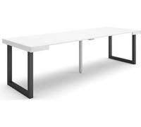 Table console extensible, 262x90x73cm, Pour 12 personnes, Pieds bois massif, Blanc