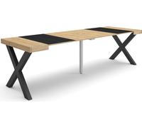 Table console extensible, 262x90x73cm, Pour 12 personnes, Pieds bois massif, Chêne et noir