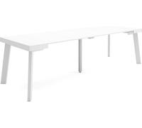 Table console extensible, 262x90x73cm, Pour 12 personnes, Pieds en bois, Blanc