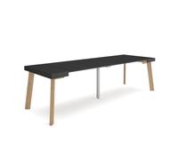 Table console extensible, 262x90x73cm, Pour 12 personnes, Pieds en bois, Noir