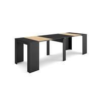Table console extensible, 262x90x77cm, Pour 12 personnes, Table à Manger, Noir et chêne