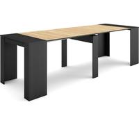 Table console extensible, 262x90x77cm, Pour 12 personnes, Table à Manger, Noir et chêne