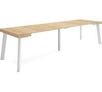 Table console extensible, 302x90x73cm, Pour 14 personnes, Pieds en bois, Chêne