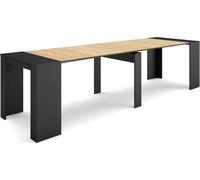 Table console extensible, 302x90x77cm, Pour 14 personnes, Table à Manger, Noir et chêne