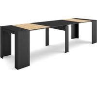 Table console extensible, 302x90x77cm, Pour 14 personnes, Table à Manger, Noir et chêne