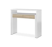 Table console extensible convertible en bureau coloris blanc et chêne - Hauteur 88 x longueur 99 x Profondeur 36-70 cm