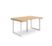 Table console extensible, finition couleur Chêne, Pieds bois massif, 140 cm, Pour 6 personnes