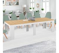 Table console extensible orlando 14 personnes 300 cm blanc et façon hêtre