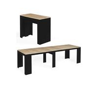 IDMarket Table console extensible ORLANDO 14 personnes 300 cm bois noir et façon hêtre