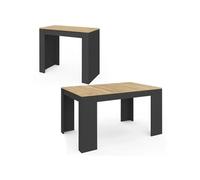 IDMarket - Table Console Extensible Orlando 6 Personnes 140 cm Bois Noir et façon hêtre