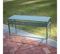 Table Console Extérieur En Métal, Table Rempotage Rectangulaire Décorative for Entrée Jardin, Etagere Plantes En Pot Résistant Aux Intempéries for Patio et Arrière-cour, Vintage(Green,100x36x53cm)