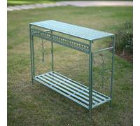Table Console Extérieur En Métal, Table Rempotage Rectangulaire Décorative for Entrée Jardin, Etagere Plantes En Pot Résistant Aux Intempéries for Patio et Arrière-cour, Vintage(Green,100x32x78cm)