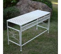 Table Console Extérieur En Métal, Table Rempotage Rectangulaire Décorative for Entrée Jardin, Etagere Plantes En Pot Résistant Aux Intempéries for Patio et Arrière-cour, Vintage(White,100x36x53cm)