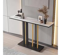 Table console extra longue blanche et noire avec cadre en métal pour derrière le canapé, table de canapé étroite, 140 x 30 x 80 cm, design élégant et robuste