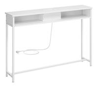 Table Console Fine avec Multiprise, Chargement Caché, Gain de Place, 25 x 120 x 81,1 cm, Blanc Nuage