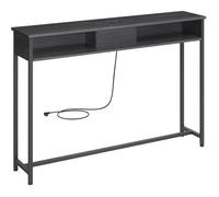 Table Console Fine avec Multiprise, Chargement Caché, Gain de Place, 25 x 120 x 81,1 cm, Noir Boisé et Noir d'encre