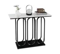 Table console GIANTEX - Console moderne en métal avec aspect marbre - 100 x 30 x 80 cm - Blanc Marbre + Noir
